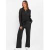image:imageANRABESS Womens 2 Piece Outfits 2026 Spring Crochet Half Zip Sweater Top Wide Leg Pant Travel Matching Sets Lounge ClothesBlack