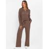 image:imageANRABESS Womens 2 Piece Outfits 2026 Spring Crochet Half Zip Sweater Top Wide Leg Pant Travel Matching Sets Lounge ClothesBrown