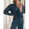 image:imageANRABESS Womens 2 Piece Outfits 2026 Spring Crochet Half Zip Sweater Top Wide Leg Pant Travel Matching Sets Lounge ClothesDark Teal