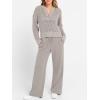 image:imageANRABESS Womens 2 Piece Outfits 2026 Spring Crochet Half Zip Sweater Top Wide Leg Pant Travel Matching Sets Lounge ClothesLight Khaki