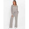 image:imageANRABESS Womens 2 Piece Outfits 2026 Spring Crochet Half Zip Sweater Top Wide Leg Pant Travel Matching Sets Lounge ClothesLight Khaki