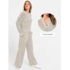 image:imageANRABESS Womens 2 Piece Outfits 2026 Spring Crochet Half Zip Sweater Top Wide Leg Pant Travel Matching Sets Lounge ClothesLight Tan