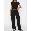 image:imageANRABESS Womens 2 Piece Summer Matching Lounge Sets Wide Leg Pants Ruched Crop Tops Sweatsuits Sets Spring Travel ClothesBlack