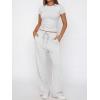image:imageANRABESS Womens 2 Piece Summer Matching Lounge Sets Wide Leg Pants Ruched Crop Tops Sweatsuits Sets Spring Travel ClothesLight Grey