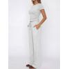 image:imageANRABESS Womens 2 Piece Summer Matching Lounge Sets Wide Leg Pants Ruched Crop Tops Sweatsuits Sets Spring Travel ClothesLight Grey