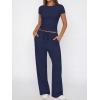 image:imageANRABESS Womens 2 Piece Summer Matching Lounge Sets Wide Leg Pants Ruched Crop Tops Sweatsuits Sets Spring Travel ClothesNavy Blue