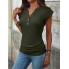 image:imageANRABESS Womens Cap Sleeve Henley Shirts V Neck Ruched Side Top 2026 Summer Dressy Work Blouse Business Casual OutfitsArmy Green