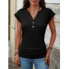 image:imageANRABESS Womens Cap Sleeve Henley Shirts V Neck Ruched Side Top 2026 Summer Dressy Work Blouse Business Casual OutfitsBlack