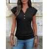image:imageANRABESS Womens Cap Sleeve Henley Shirts V Neck Ruched Side Top 2026 Summer Dressy Work Blouse Business Casual OutfitsBlack