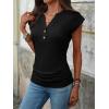 image:imageANRABESS Womens Cap Sleeve Henley Shirts V Neck Ruched Side Top 2026 Summer Dressy Work Blouse Business Casual OutfitsBlack