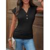image:imageANRABESS Womens Cap Sleeve Henley Shirts V Neck Ruched Side Top 2026 Summer Dressy Work Blouse Business Casual OutfitsBlack