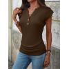 image:imageANRABESS Womens Cap Sleeve Henley Shirts V Neck Ruched Side Top 2026 Summer Dressy Work Blouse Business Casual OutfitsBrown