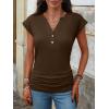 image:imageANRABESS Womens Cap Sleeve Henley Shirts V Neck Ruched Side Top 2026 Summer Dressy Work Blouse Business Casual OutfitsBrown