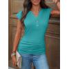 image:imageANRABESS Womens Cap Sleeve Henley Shirts V Neck Ruched Side Top 2026 Summer Dressy Work Blouse Business Casual OutfitsCadet Blue