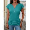image:imageANRABESS Womens Cap Sleeve Henley Shirts V Neck Ruched Side Top 2026 Summer Dressy Work Blouse Business Casual OutfitsCadet Blue