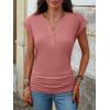 image:imageANRABESS Womens Cap Sleeve Henley Shirts V Neck Ruched Side Top 2026 Summer Dressy Work Blouse Business Casual OutfitsCoral Pink