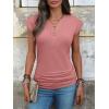 image:imageANRABESS Womens Cap Sleeve Henley Shirts V Neck Ruched Side Top 2026 Summer Dressy Work Blouse Business Casual OutfitsCoral Pink