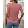 image:imageANRABESS Womens Cap Sleeve Henley Shirts V Neck Ruched Side Top 2026 Summer Dressy Work Blouse Business Casual OutfitsCoral Pink