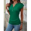 image:imageANRABESS Womens Cap Sleeve Henley Shirts V Neck Ruched Side Top 2026 Summer Dressy Work Blouse Business Casual OutfitsDeep Green