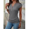 image:imageANRABESS Womens Cap Sleeve Henley Shirts V Neck Ruched Side Top 2026 Summer Dressy Work Blouse Business Casual OutfitsGrey