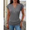 image:imageANRABESS Womens Cap Sleeve Henley Shirts V Neck Ruched Side Top 2026 Summer Dressy Work Blouse Business Casual OutfitsGrey