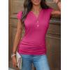image:imageANRABESS Womens Cap Sleeve Henley Shirts V Neck Ruched Side Top 2026 Summer Dressy Work Blouse Business Casual OutfitsHot Pink
