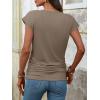 image:imageANRABESS Womens Cap Sleeve Henley Shirts V Neck Ruched Side Top 2026 Summer Dressy Work Blouse Business Casual OutfitsLight Brown