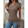 image:imageANRABESS Womens Cap Sleeve Henley Shirts V Neck Ruched Side Top 2026 Summer Dressy Work Blouse Business Casual OutfitsLight Coffee