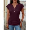 image:imageANRABESS Womens Cap Sleeve Henley Shirts V Neck Ruched Side Top 2026 Summer Dressy Work Blouse Business Casual OutfitsPurple Red