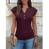 image:imageANRABESS Womens Cap Sleeve Henley Shirts V Neck Ruched Side Top 2026 Summer Dressy Work Blouse Business Casual OutfitsPurple Red
