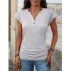 image:imageANRABESS Womens Cap Sleeve Henley Shirts V Neck Ruched Side Top 2026 Summer Dressy Work Blouse Business Casual OutfitsWhite