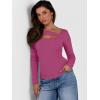 image:imageANRABESS Womens Cutout Tops Trendy Sexy Long Sleeve Shirts Ribbed Slim Fit Tee 2025 Fall Fashion Going Out Tshirts ClothesHot Pink