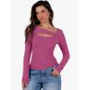 image:imageANRABESS Womens Cutout Tops Trendy Sexy Long Sleeve Shirts Ribbed Slim Fit Tee 2025 Fall Fashion Going Out Tshirts ClothesHot Pink