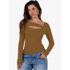 image:imageANRABESS Womens Cutout Tops Trendy Sexy Long Sleeve Shirts Ribbed Slim Fit Tee 2025 Fall Fashion Going Out Tshirts ClothesLight Brown