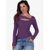 image:imageANRABESS Womens Cutout Tops Trendy Sexy Long Sleeve Shirts Ribbed Slim Fit Tee 2025 Fall Fashion Going Out Tshirts ClothesPurple