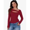 image:imageANRABESS Womens Cutout Tops Trendy Sexy Long Sleeve Shirts Ribbed Slim Fit Tee 2025 Fall Fashion Going Out Tshirts ClothesRed