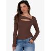 image:imageANRABESS Womens Cutout Tops Trendy Sexy Long Sleeve Shirts Ribbed Slim Fit Tee 2025 Fall Fashion Going Out Tshirts ClothesRed Brown