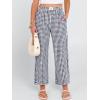 image:imageANRABESS Womens Gingham Striped Pants Palazzo amp Cropped Comfy amp Cute Lounge Pajama Plaid PJ Bottoms With PocketsNavy Blue White Plaid