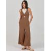 image:imageANRABESS Womens Jumpsuits Summer Linen Wide Leg Sleeveless V Neck Casual Dressy Rompers Pants 2026 Spring Vacation OutfitsBrown