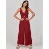 image:imageANRABESS Womens Jumpsuits Summer Linen Wide Leg Sleeveless V Neck Casual Dressy Rompers Pants 2026 Spring Vacation OutfitsDeep Red