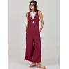 image:imageANRABESS Womens Jumpsuits Summer Linen Wide Leg Sleeveless V Neck Casual Dressy Rompers Pants 2026 Spring Vacation OutfitsFuchsia