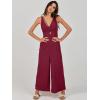 image:imageANRABESS Womens Jumpsuits Summer Linen Wide Leg Sleeveless V Neck Casual Dressy Rompers Pants 2026 Spring Vacation OutfitsFuchsia