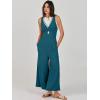 image:imageANRABESS Womens Jumpsuits Summer Linen Wide Leg Sleeveless V Neck Casual Dressy Rompers Pants 2026 Spring Vacation OutfitsTeal