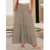 image:imageANRABESS Womens Maxi Skirts Elastic High Waist ALine Tiered Long Flowy Boho Skirts Summer Casual Beach amp Vacation WearLight Camel