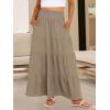 image:imageANRABESS Womens Maxi Skirts Elastic High Waist ALine Tiered Long Flowy Boho Skirts Summer Casual Beach amp Vacation WearYellow Khaki