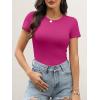 image:imageANRABESS Womens Short Sleeve Tops Built in Bra 2026 Summer T Shirts Slim Fitted Going Out Y2K Basic Tee Vacation ClothesHot Pink