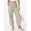image:imageANRABESS Womens Striped Gingham Pants Summer Lounge Cute PJ Bottom Plaid Pants Casual Wide Leg Beach Trouser with PocketsArmy Green White Plaid