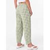 image:imageANRABESS Womens Striped Gingham Pants Summer Lounge Cute PJ Bottom Plaid Pants Casual Wide Leg Beach Trouser with PocketsArmy Green White Plaid