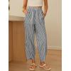 image:imageANRABESS Womens Striped Gingham Pants Summer Lounge Cute PJ Bottom Plaid Pants Casual Wide Leg Beach Trouser with PocketsBlack White Stripe