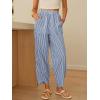 image:imageANRABESS Womens Striped Gingham Pants Summer Lounge Cute PJ Bottom Plaid Pants Casual Wide Leg Beach Trouser with PocketsBlue White Stripe